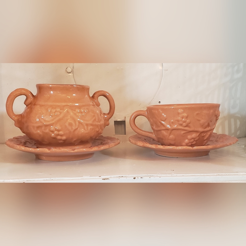 Grazia Deruta for Gear Signed Italy Glazed Dual & Single Handle Mug & Saucer Set